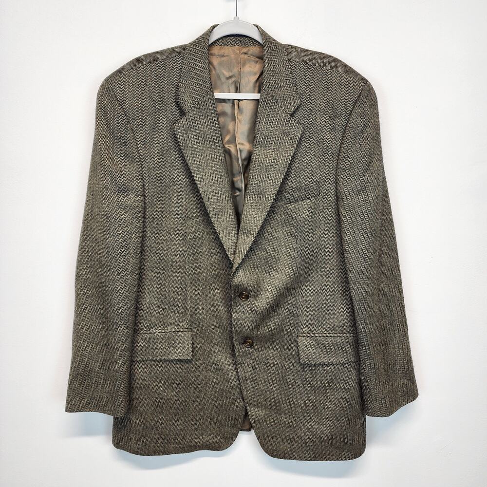 Chaps Ralph Lauren Mens Herringbone Sport Coat Blazer 43T Brown Lambswool Office